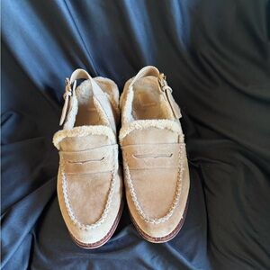 Dolce Vita Tan Suede Loafers with Cream Trim